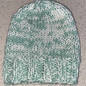 Green and White Knit Hat